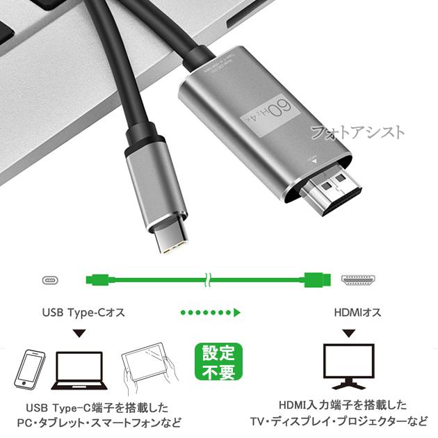 USB Type-C用HDMI変換ケーブル 1.8m  4K 60Hz Thunderbolt3対応　USB Type CからHDMI  送料無料【メール便の場合】｜kou511125｜03