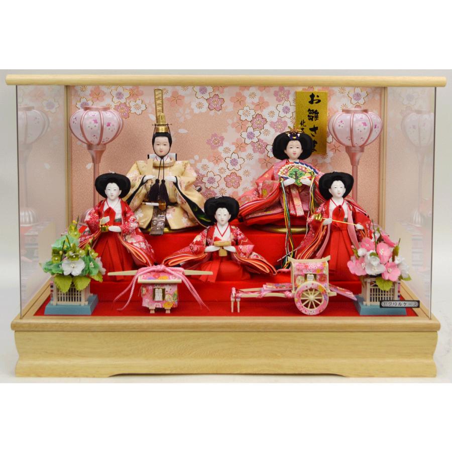 ひな人形】五人ケース飾り 『北寿』183-533KT 金彩桜 ※アクリルケース
