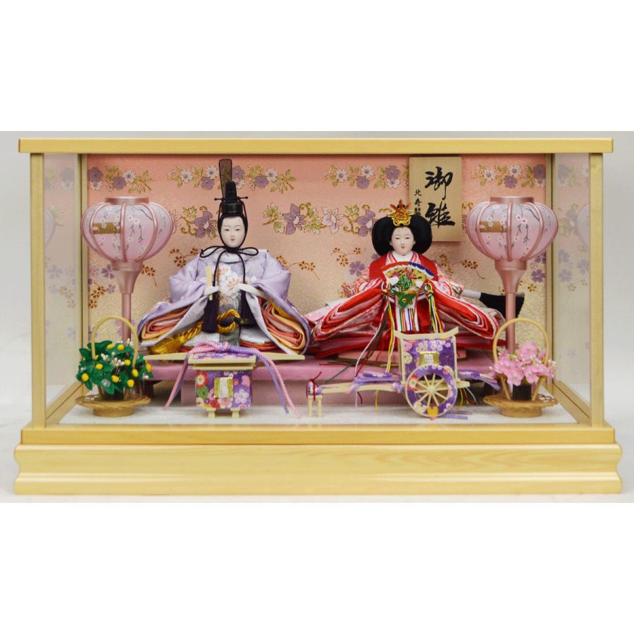 ひな人形】親王ケース飾り 『北寿』結晶クリーム紫桜 ※天然木 白木の