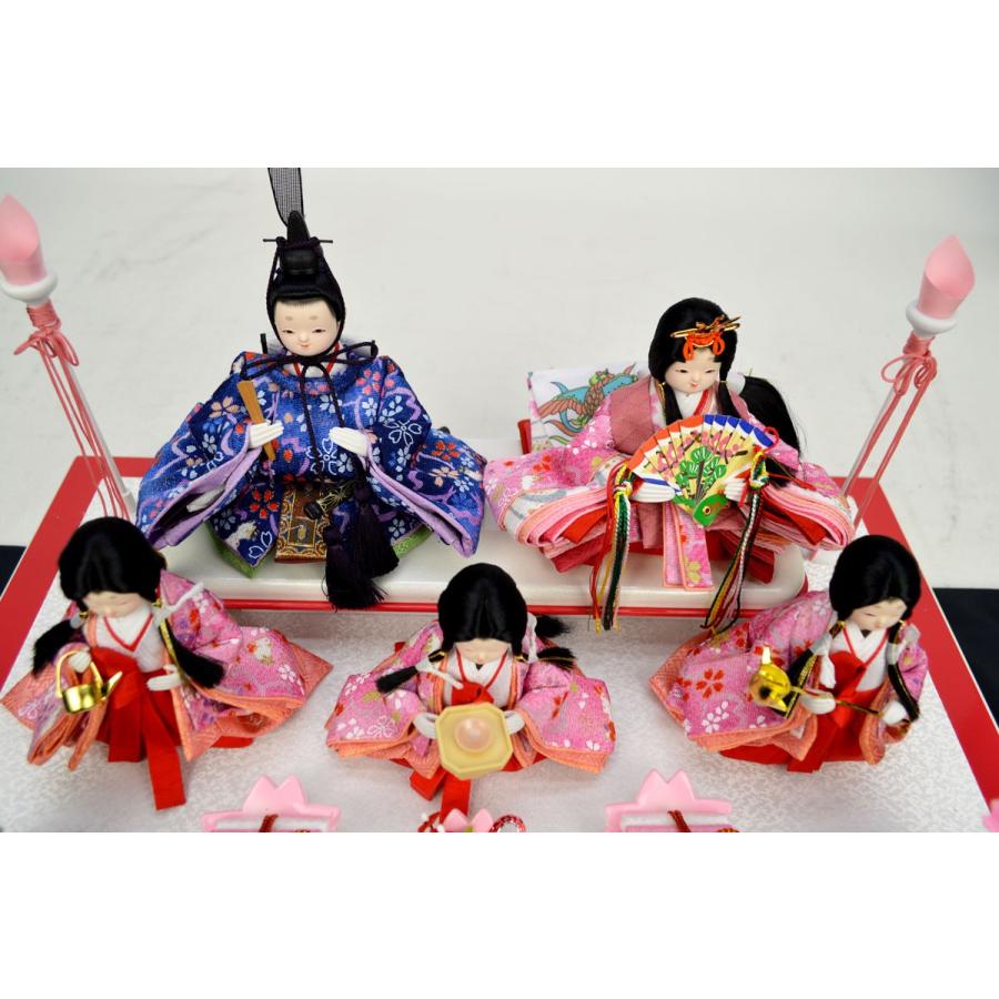 ひな人形】五人ケース飾り 『北寿』桜絵に梅 ※コンパクトなガラス 