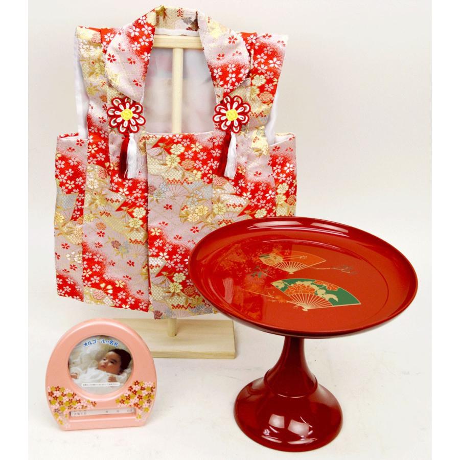 ひな人形お祝いセット　金襴（丸型）3点セット　1.被布着　西陣織・金襴　2.JI314高坏（大）　3.オルゴール パールピンク　ひな祭りのお祝い