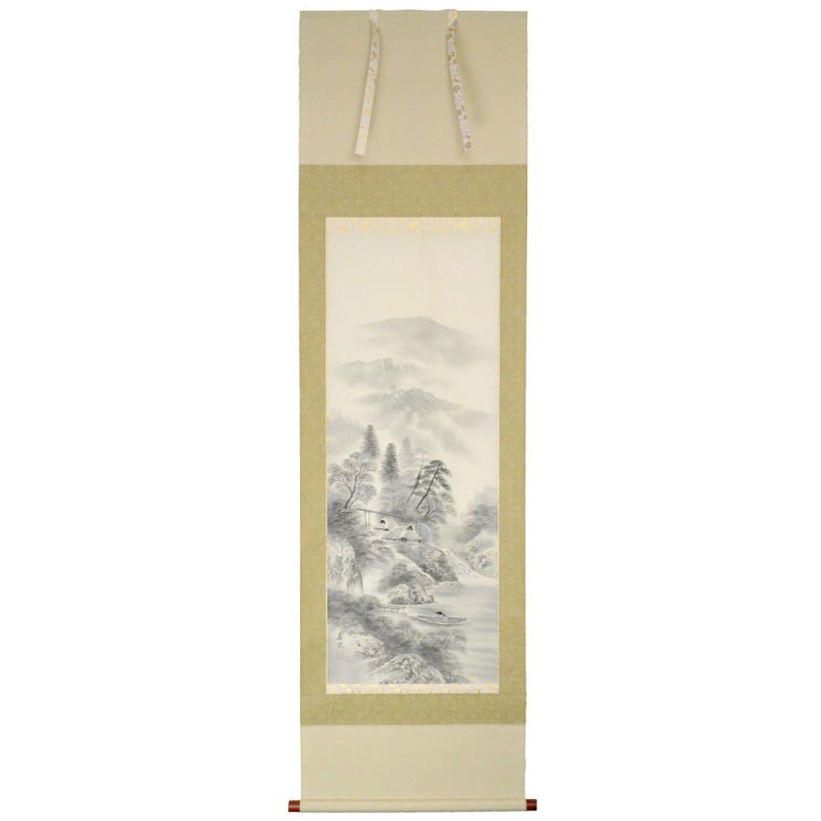 山水掛け軸 尺五立『水墨山水』 安江 春光（やすえ しゅんこう）画伯
