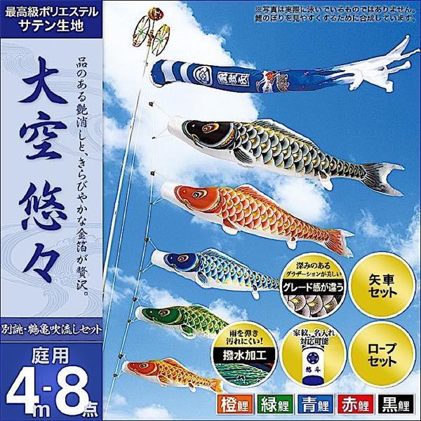 鯉のぼり 庭園用 村上 鯉幟 家紋入れ・名前入れ可能 「大空悠々4m8点セット」