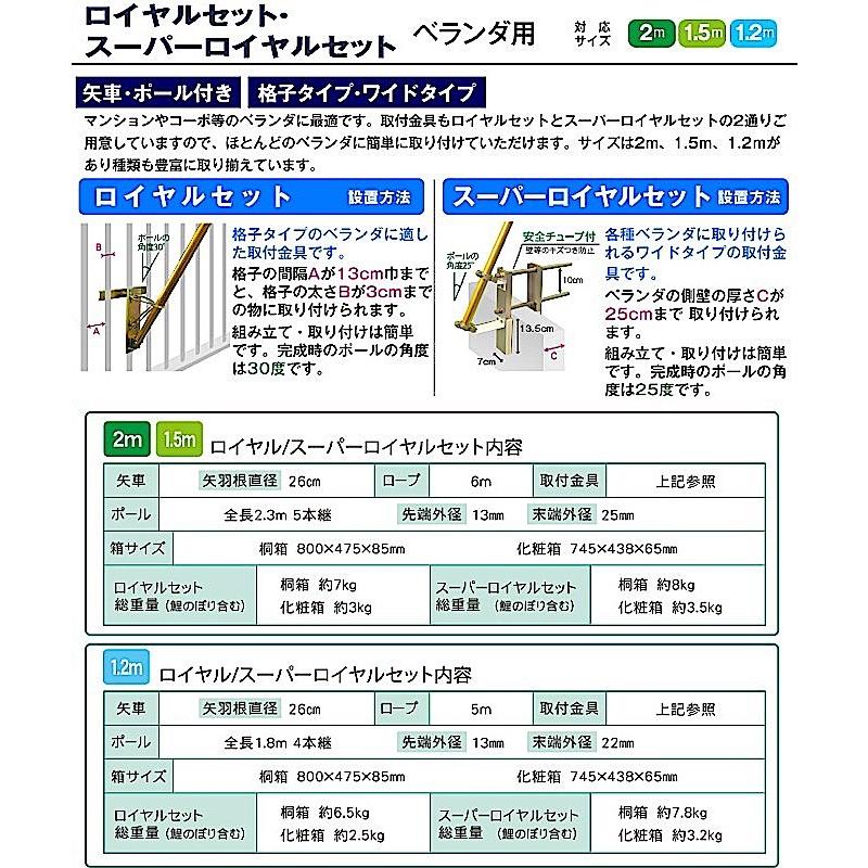 鯉のぼり ベランダ用 徳永 【2019年新作】 鯉幟 家紋・名前入可能(矢車・ポール付) 2m 「豪 ロイヤルセット」|koubou-tensho|02