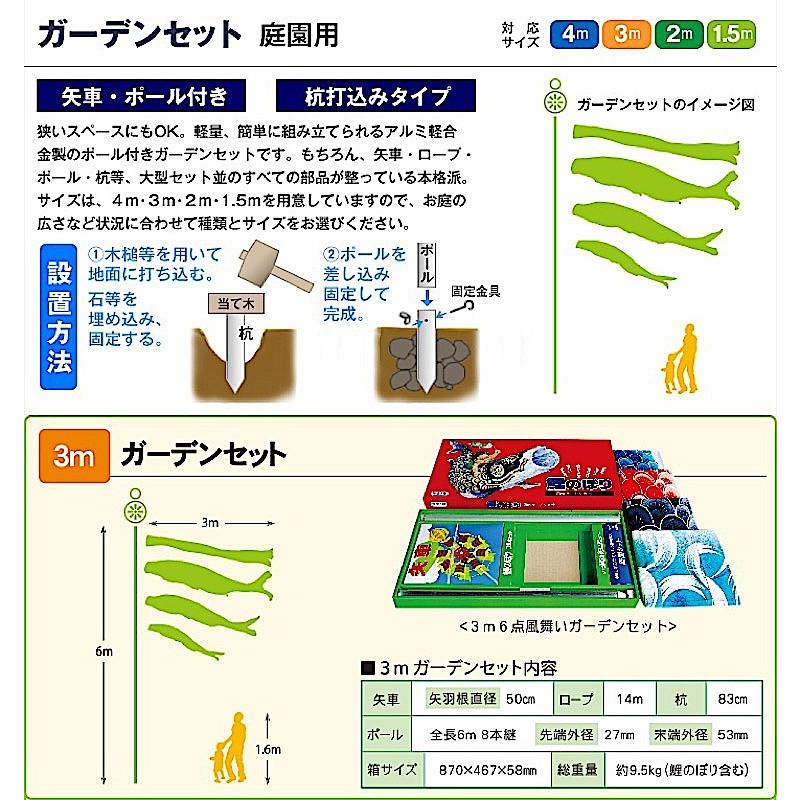 鯉のぼり 庭園用 徳永 【2019年新作】 鯉幟 家紋・名前入可能（矢車・ポール付） 3m6点セット 「豪 庭園用ガーデンセット」_1