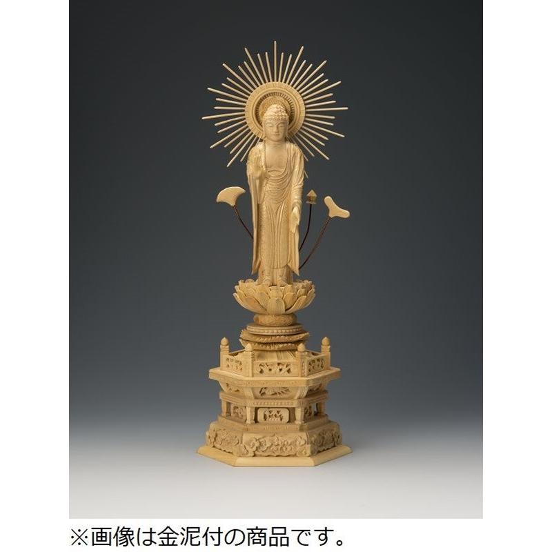 本柘植六角台 東型光背金泥付立阿弥陀 3.5寸 22-5 仏像 木彫り フィギュア オブジェ インテリア仏像 置き物 インテリアオブジェ 仏壇 仏具