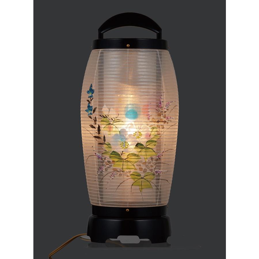 回転行燈　盆ちょうちん　盆提灯 盆提灯 置き提灯 回転行灯 回転 せいらん 4号 25W 絹張 書き絵 芙蓉