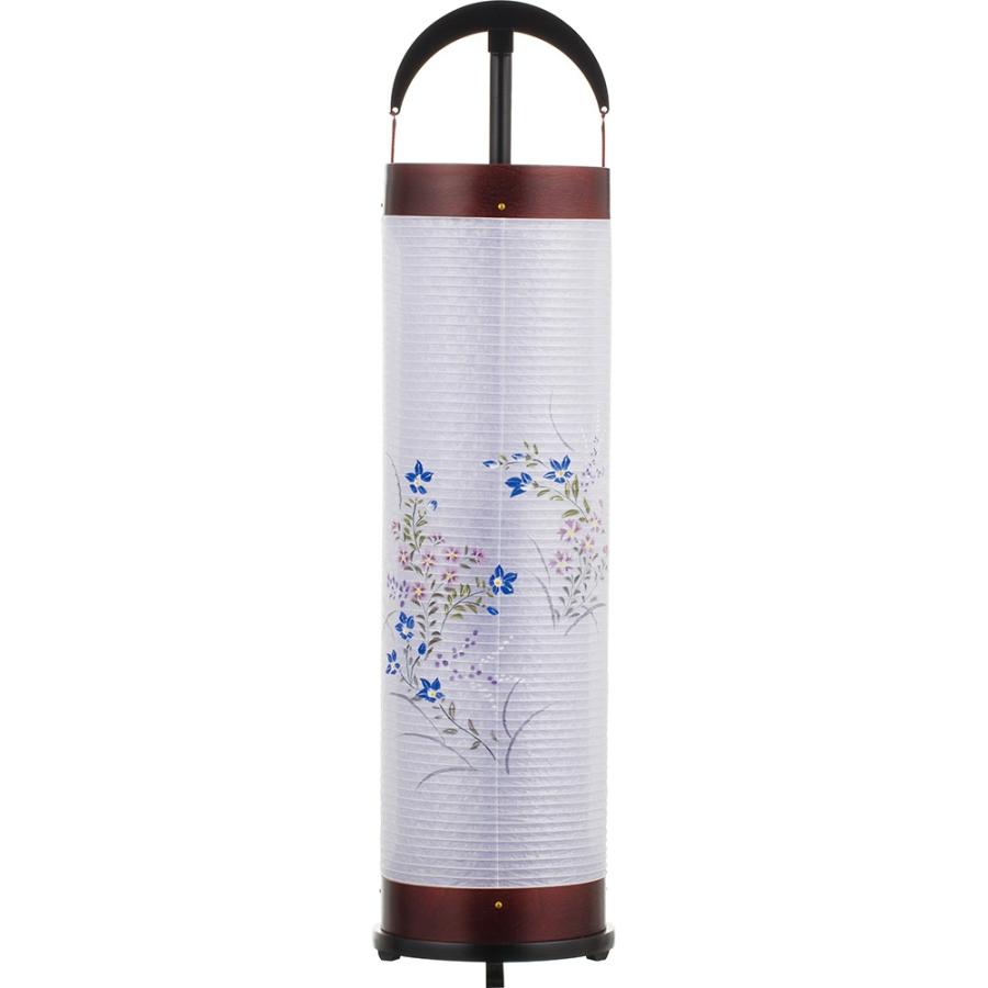 盆提灯 置き提灯 新型行灯 立花 6号 ケヤキ調 40W 紙張二重 書き絵 桔梗に梅鉢小紋 完成筒 透明 水玉 モダン 盆提灯 コンパクト 盆提灯 ミニ