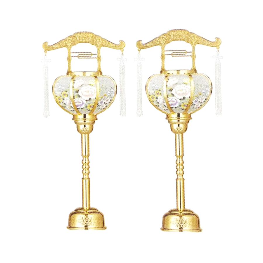 盆提灯 霊前灯 張 2号 ゴールド 対入 15W プラスチック 完成筒 青 水玉