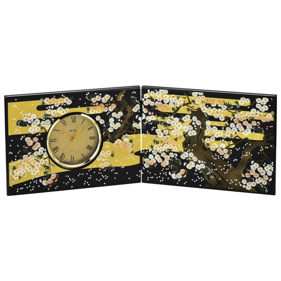 時計 置き時計 漆器 伝統 工芸 日本製 木製 匠 鶴雅桜 木製屏風時計