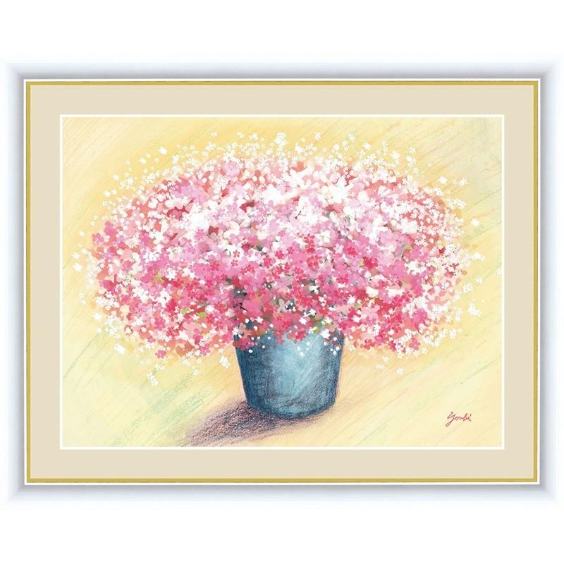 インテリアアート額絵 日本画 可愛いピンクのブーケ 20×15cm 洋 美