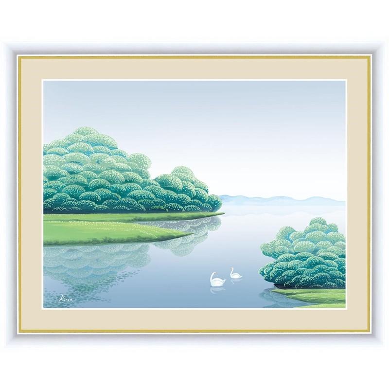 インテリアアート額絵 日本画 湖畔夏朝 42×34cm 竹内 凛子（たけうち  
