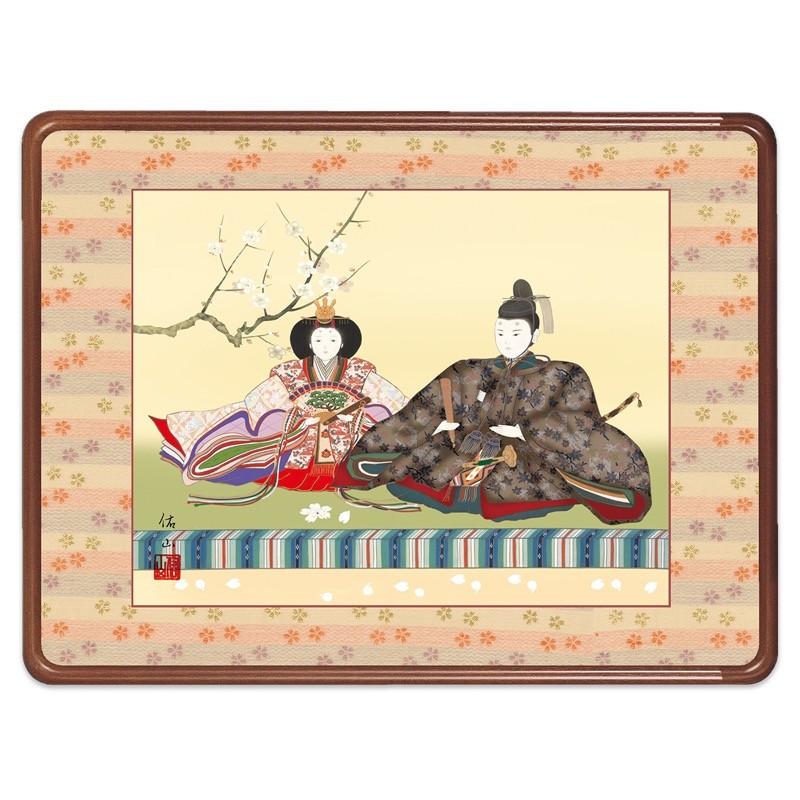 節句画 最高級女桑額 段雛 奥居佑山 趣粋会 額：天然女桑材 隅丸