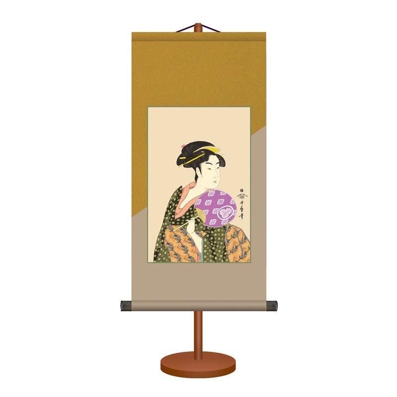 喜多川歌麿　美人図　掛軸　送料無料 浮世絵・掛け軸 喜多川歌麿作 道成寺