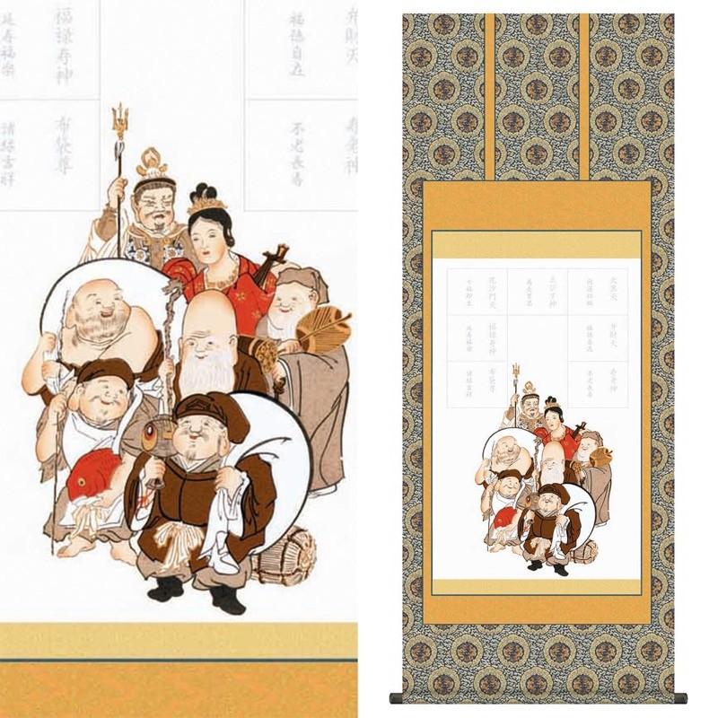 納経集印掛軸 七福神巡礼 本格表装掛軸タイプ 本紙：特製布地 紙箱収納