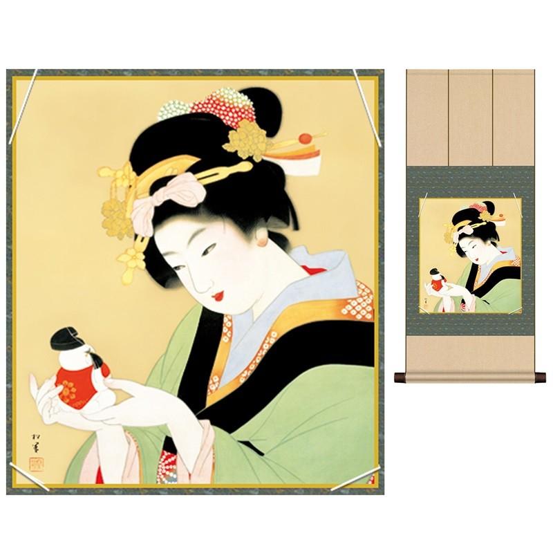 色紙掛けセット 名作複製画 巨匠 御所人形 上村松園 八坂緞子色紙掛 幅