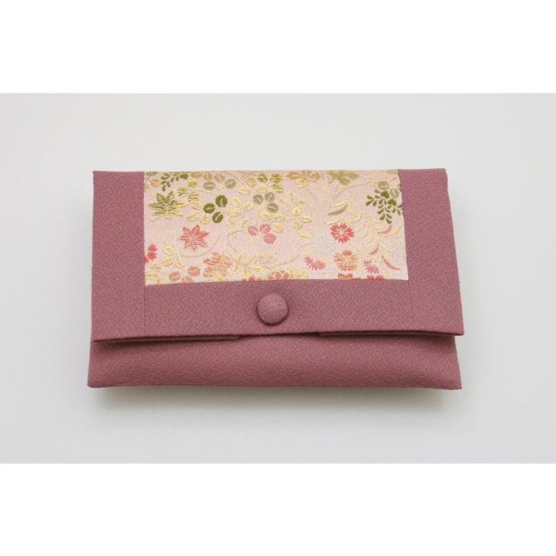 袋 珠数袋二つ折（染織金襴） 13灰桜：秋草紋様 紙箱入 