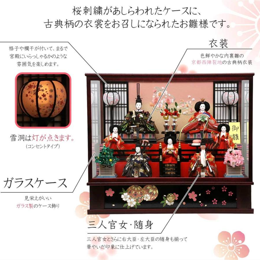 雛人形 ひな人形 ケース飾り 七人飾り 毬桜 ガラスケース入り 初節句