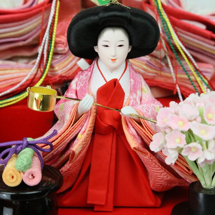 雛人形 ひな人形 五人飾り 円型ケース飾り 黒白檀 三人官女付 丸い