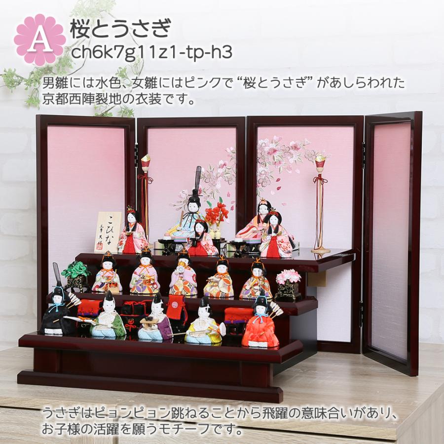 雛人形 コンパクト 木目込み雛人形 こひな 囲み屏風 三段飾り 十