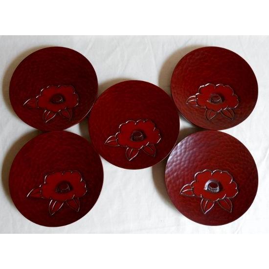 木製盆 丸盆　4個 木の器１個 自然仕上げ　オマケの茶托付き 木製盆 丸盆 4個 木の器1個 自然仕上げ オマケの茶托