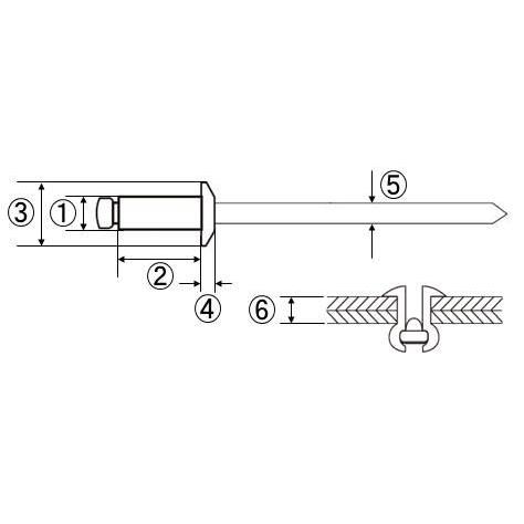 エビ　ブラインドリベット(1000本入)　アルミ／アルミ　6-2