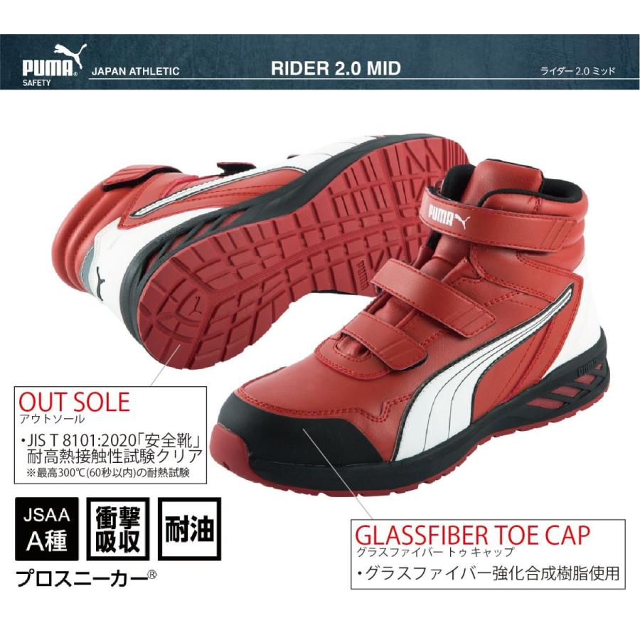 プーマ 安全靴 ハイカット PUMA  ライダー RIDER 2.0 ミッド 5カラー 新作 マジックテープ 25.0〜28.0cm 3E 耐熱 耐油｜kouei-sangyou｜09