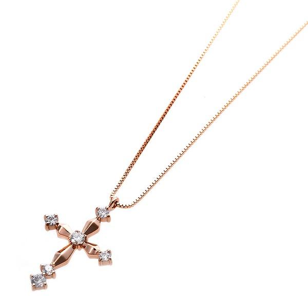 ダイヤモンド ネックレス クロス 0.1ct K18 ピンクゴールド 十字架 クロスモチーフ ペンダント 鑑別カード付き_1