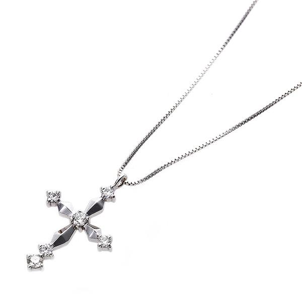 ダイヤモンド ネックレス クロス 0.1ct K18 ホワイトゴールド 十字架 クロスモチーフ ペンダント_1