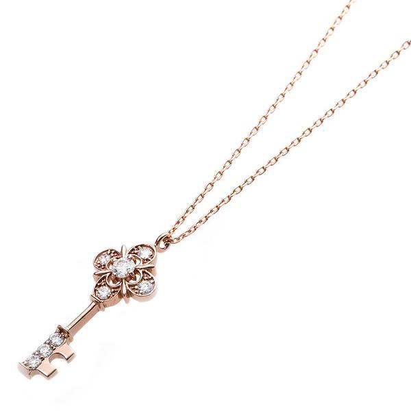ダイヤモンド ネックレス キー 0.11ct K18 ピンクゴールド 鍵 キーモチーフ ペンダント 鑑別カード付き_1