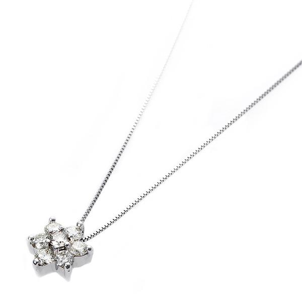 ダイヤモンド ネックレス 0.3ct K18 ホワイトゴールド 0.3カラット 花 フラワーモチーフ ペンダント 鑑別カード付きの画像