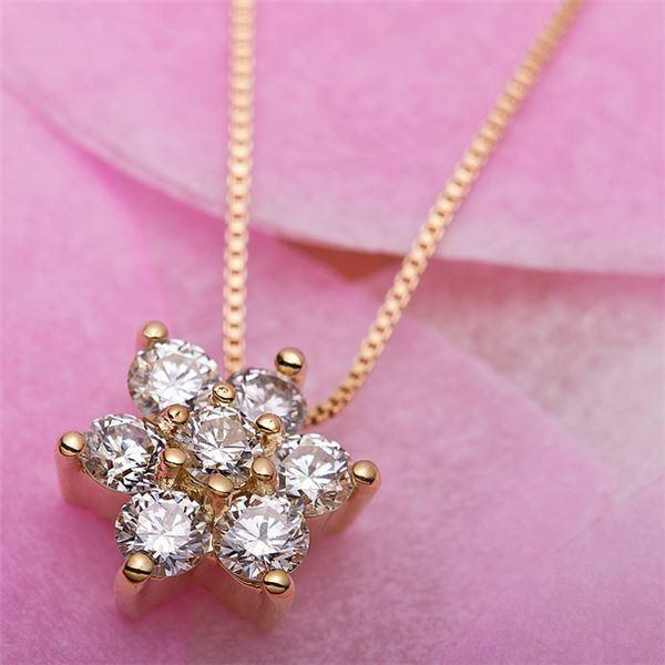 ダイヤモンド ネックレス 0.3ct K18 イエローゴールド 0.3カラット 花 フラワーモチーフ ペンダント 鑑別カード付きの画像
