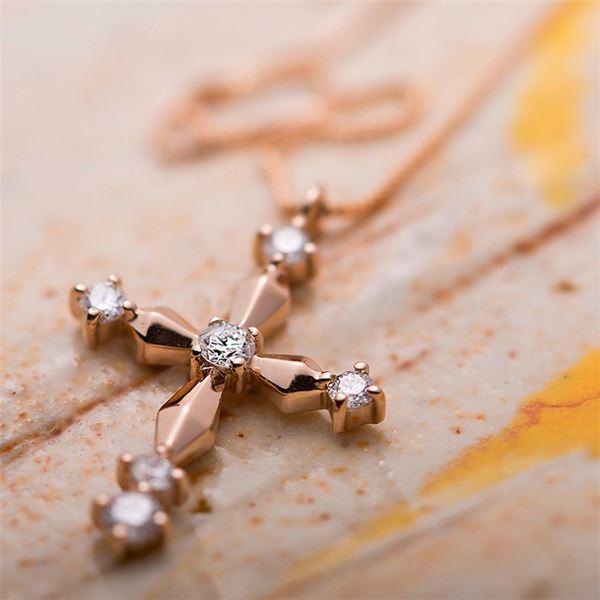 ダイヤモンド ネックレス クロス 0.1ct K18 ピンクゴールド 十字架 クロスモチーフ ペンダント 鑑別カード付き_3