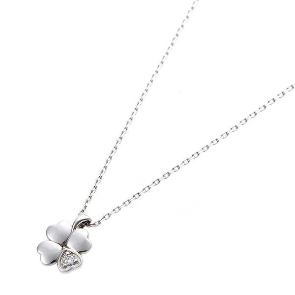 ダイヤモンド ネックレス 一粒 0.014ct プラチナ Pt900 四葉 クローバーモチーフ ペンダント 鑑別カード付きの画像