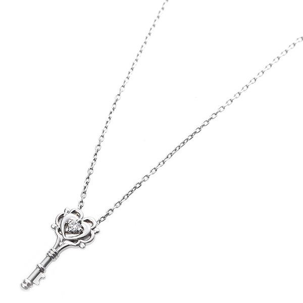 ダイヤモンド ネックレス 一粒 0.014ct プラチナ Pt900 鍵 キーモチーフ ペンダント 鑑別カード付きの画像