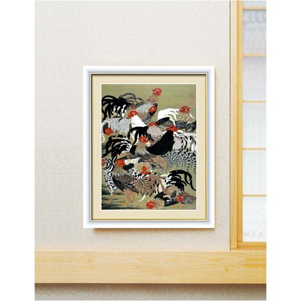 伊藤若冲 額装品 白 〔 F4号 群鶏図 〕 若冲 鳳凰 旭日 動植綵絵額 群鶏 白鳳 鶏_1