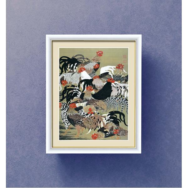 伊藤若冲 額装品 白 〔 F4号 群鶏図 〕 若冲 鳳凰 旭日 動植綵絵額 群鶏 白鳳 鶏_2