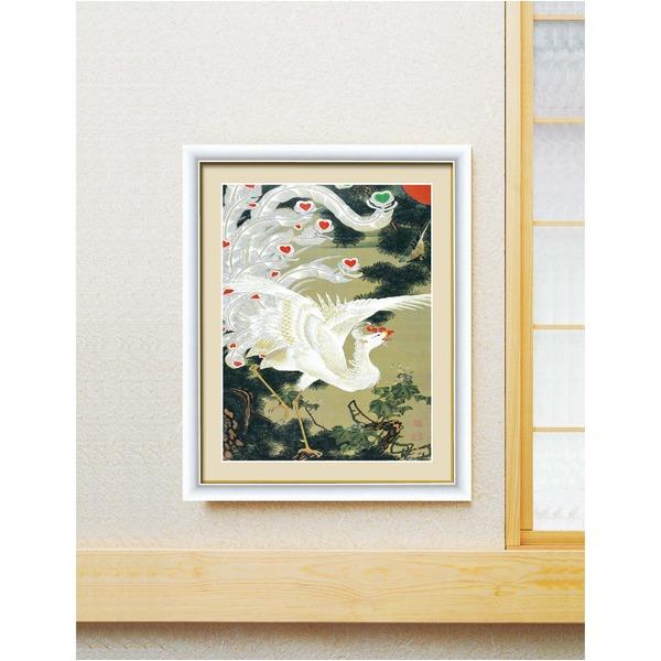 伊藤若冲 額装品 白 〔 F4号 老松白鳳図 〕 若冲 鳳凰 旭日 動植綵絵額 群鶏 白鳳 鶏_1