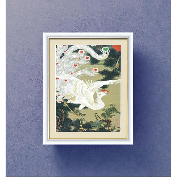 伊藤若冲 額装品 白 〔 F4号 老松白鳳図 〕 若冲 鳳凰 旭日 動植綵絵額 群鶏 白鳳 鶏_2