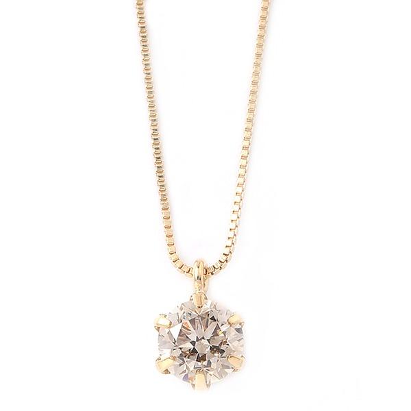 ダイヤモンド ネックレス 0.3ct K18イエローゴールド 一粒 6本爪 シンプル ダイヤネックレス ペンダント 鑑別カード付きの画像