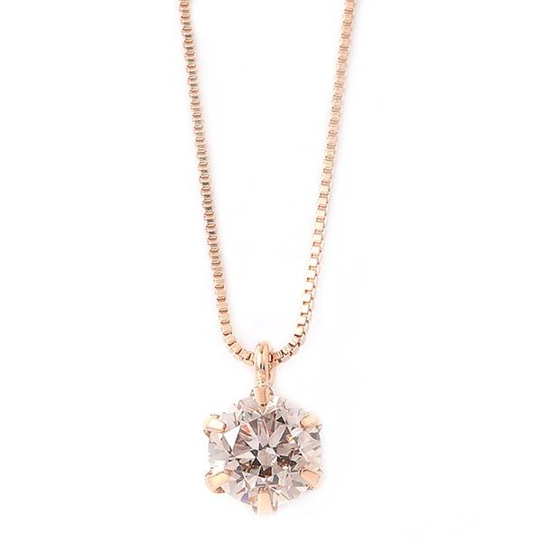ダイヤモンド ネックレス 0.3ct K18ピンクゴールド 一粒 6本爪 シンプル ダイヤネックレス ペンダント 鑑別カード付きの画像