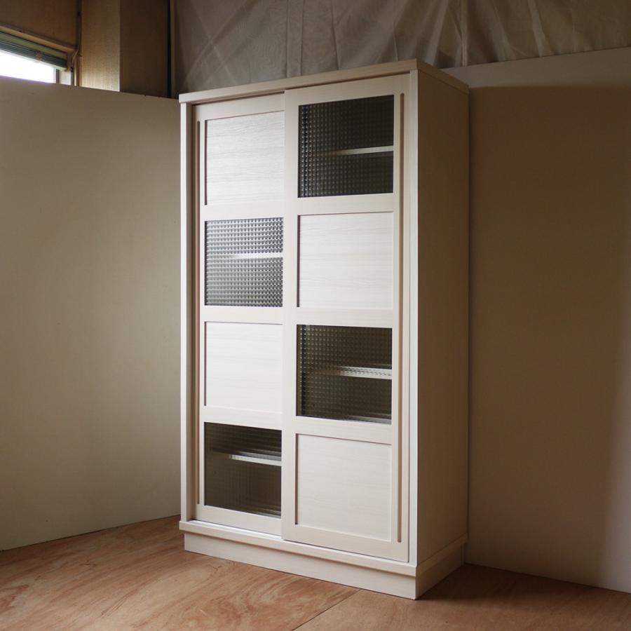 大きな引戸の食器棚 100 カップボード リビング ダイニング収納 おしゃれな北欧ナチュラルスタイル スライド扉 レトロなクロスガラス 日本製 幅 高さ175cm Happy Tm Happy Furniture 通販 Yahoo ショッピング