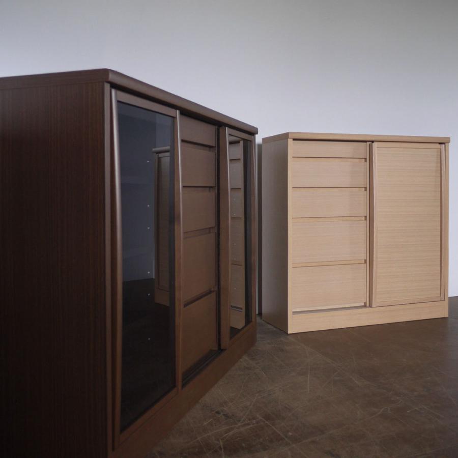 引き戸のリビングボード 幅90cm/板戸 ガラス戸/コンパクトな引き出し