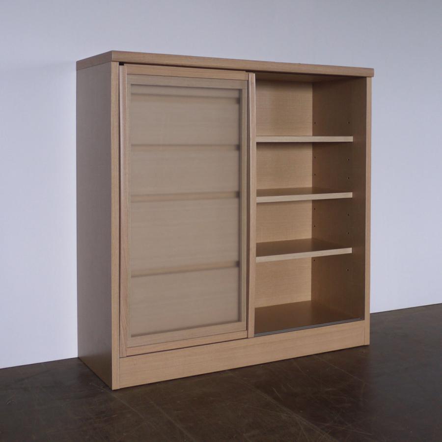 引き戸のリビングボード 幅90cm/板戸 ガラス戸/コンパクトな引き出し