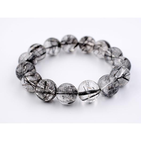 ブラックルチルクォーツ ブレスレット ブラックルチル ブレスレット ブラックルチルクォーツ ブレスレット 14.6〜15mm 天然石 ブレスレット 水晶の画像