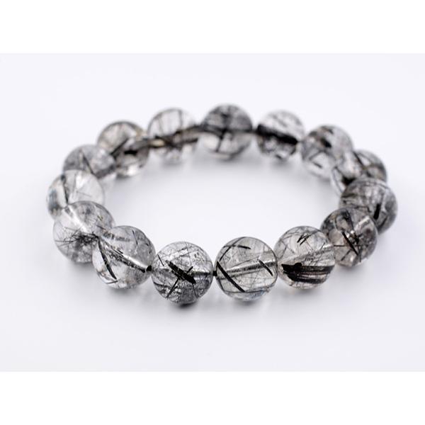 ブラックルチルクォーツ ブレスレット ブラックルチル ブレスレット ブラックルチルクォーツ ブレスレット 14.6〜15mm 天然石 ブレスレット 水晶の画像
