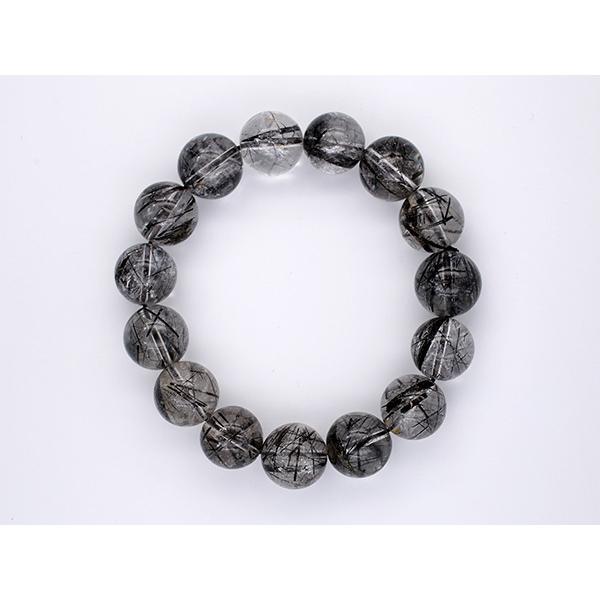 ブラックルチルクォーツ ブレスレット ブラックルチル ブレスレット ブラックルチルクォーツ ブレスレット 14.6〜15mm 天然石 ブレスレット 水晶の画像