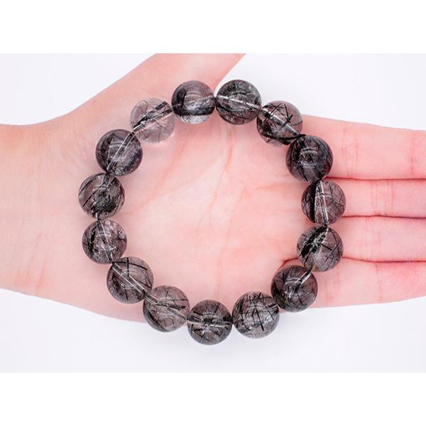 ブラックルチルクォーツ ブレスレット ブラックルチル ブレスレット ブラックルチルクォーツ ブレスレット 14.6〜15mm 天然石 ブレスレット 水晶の画像