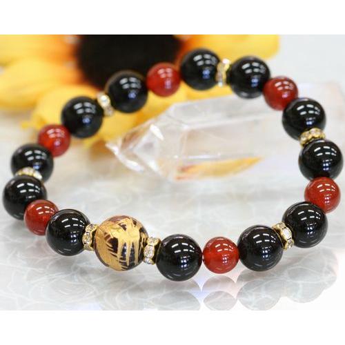 ブレスレット オニキス レッドタイガーアイ 赤瑪瑙 カーネリアン 四神