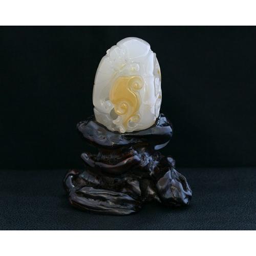瑪瑙 メノウ 置物 パワーストーン 天然石 風水 如意＆ヒキュウモチーフ 
